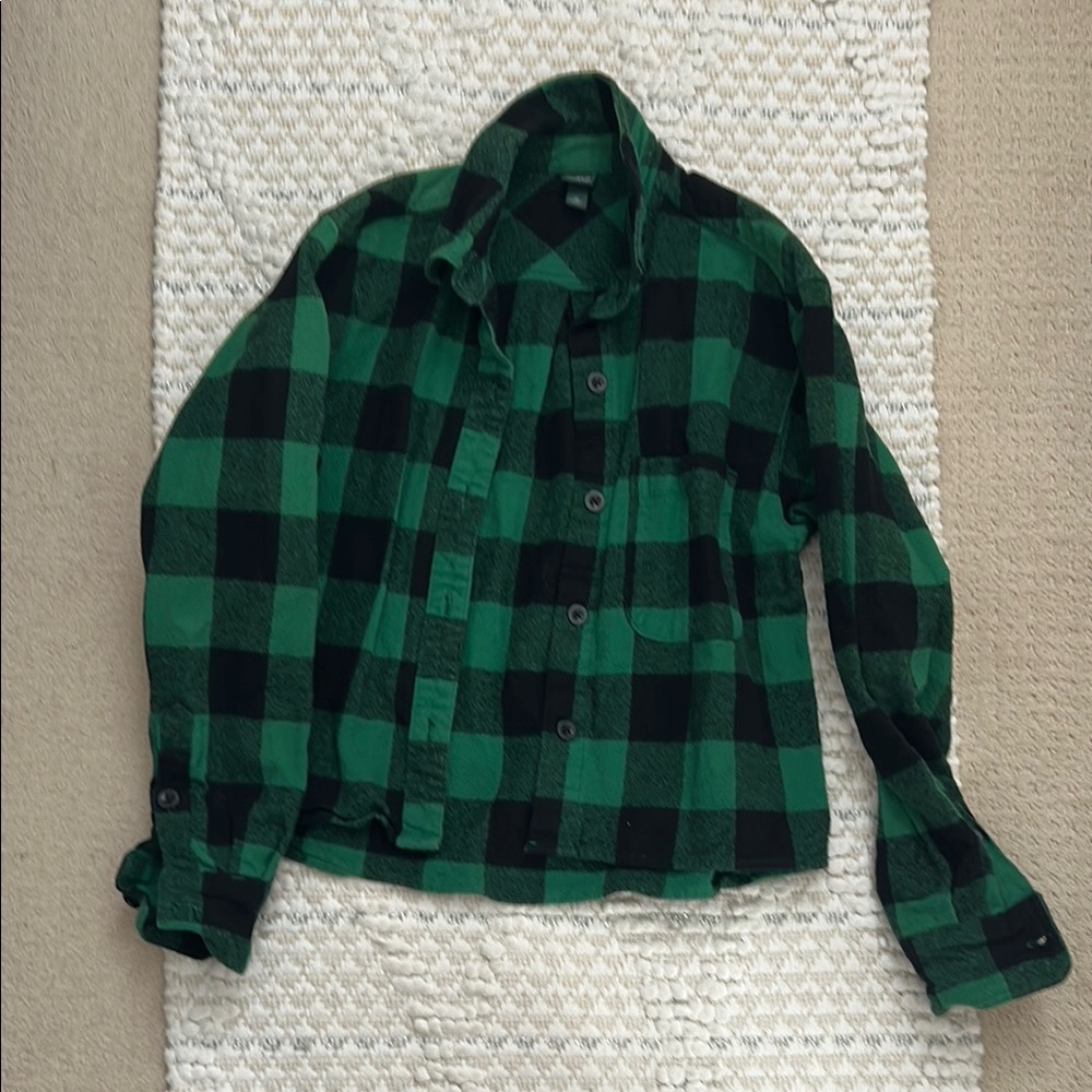 Green and Black Plaid Flannel Shirt